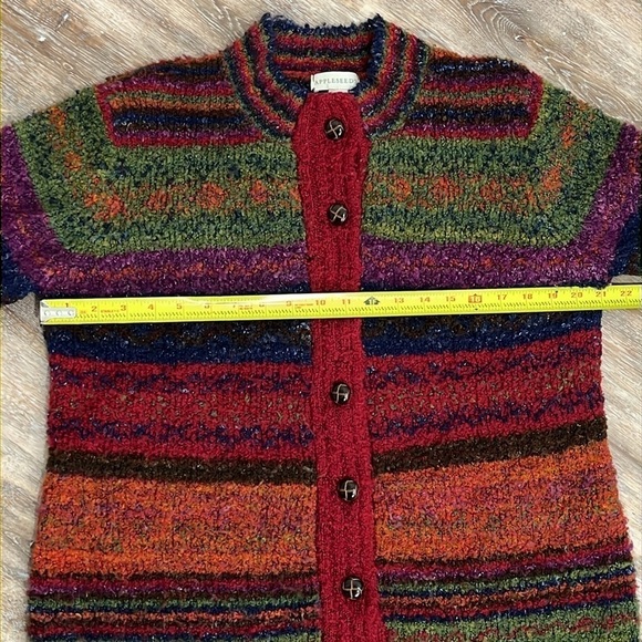 Appleseeds Women’s Size Large Crewneck Cardigan Sweater Multi Color Button Up - Picture 9 of 13